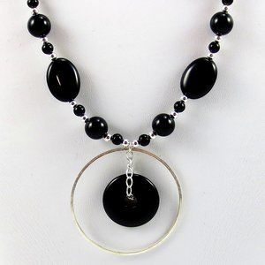 Onyx, Black Agate, and Sterling Silver Necklace